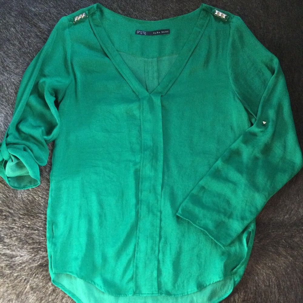 Zara Basic Emerald Green Blouse